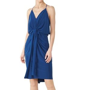 MISA Los Angeles Blue Domino Dress Halter Neck Racer Back Tank Cocktail Dress